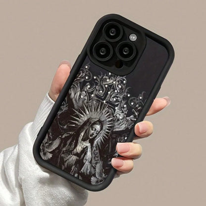 Flower Pattern Of The Virgin Mary Case For IPhone 16 15 14 Pro Max 13 12 11 XR XS Plus Shockproof Drop Protection Rugged Durable Silicone Cover,Suitable For IPhone 17 Air