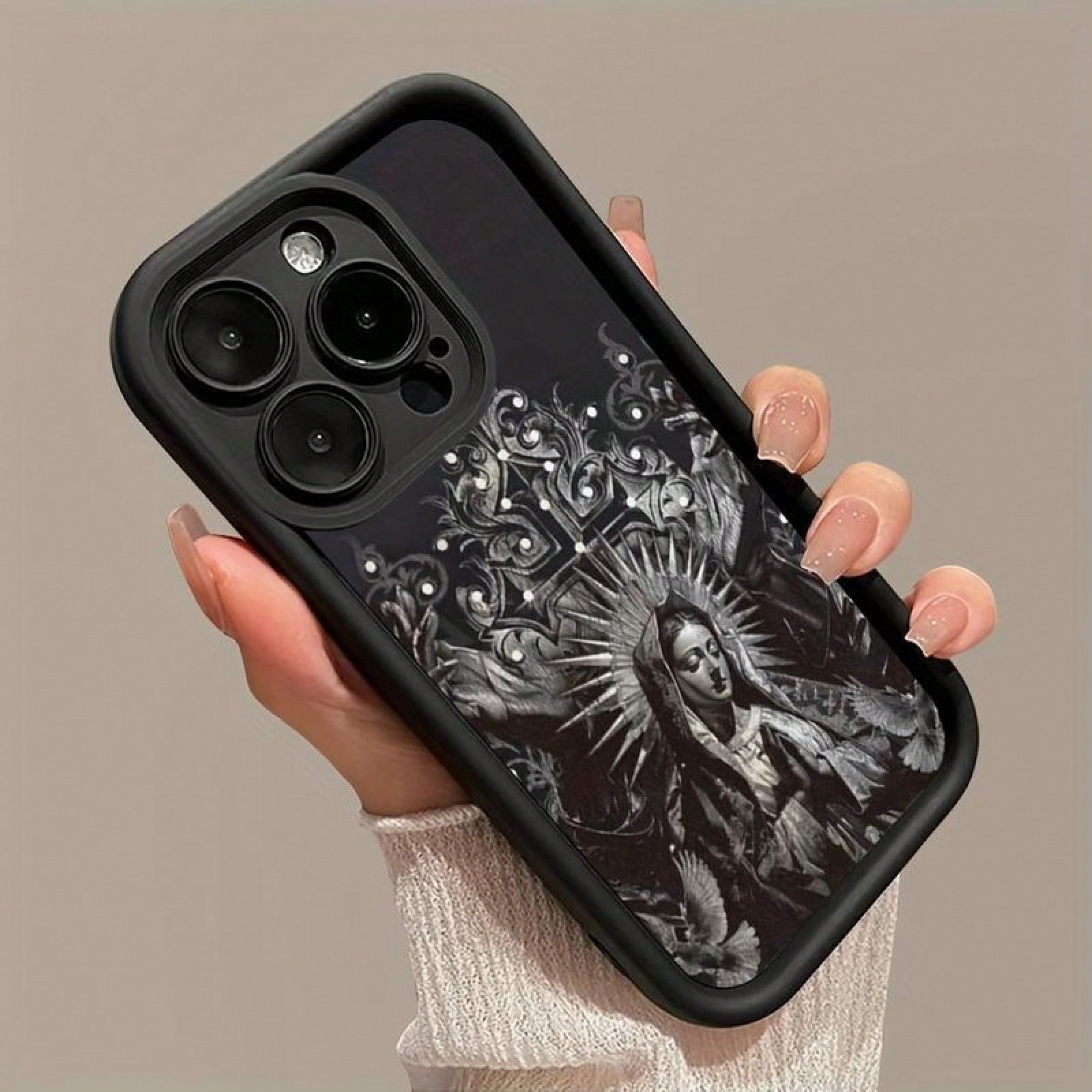 Flower Pattern Of The Virgin Mary Case For IPhone 16 15 14 Pro Max 13 12 11 XR XS Plus Shockproof Drop Protection Rugged Durable Silicone Cover,Suitable For IPhone 17 Air