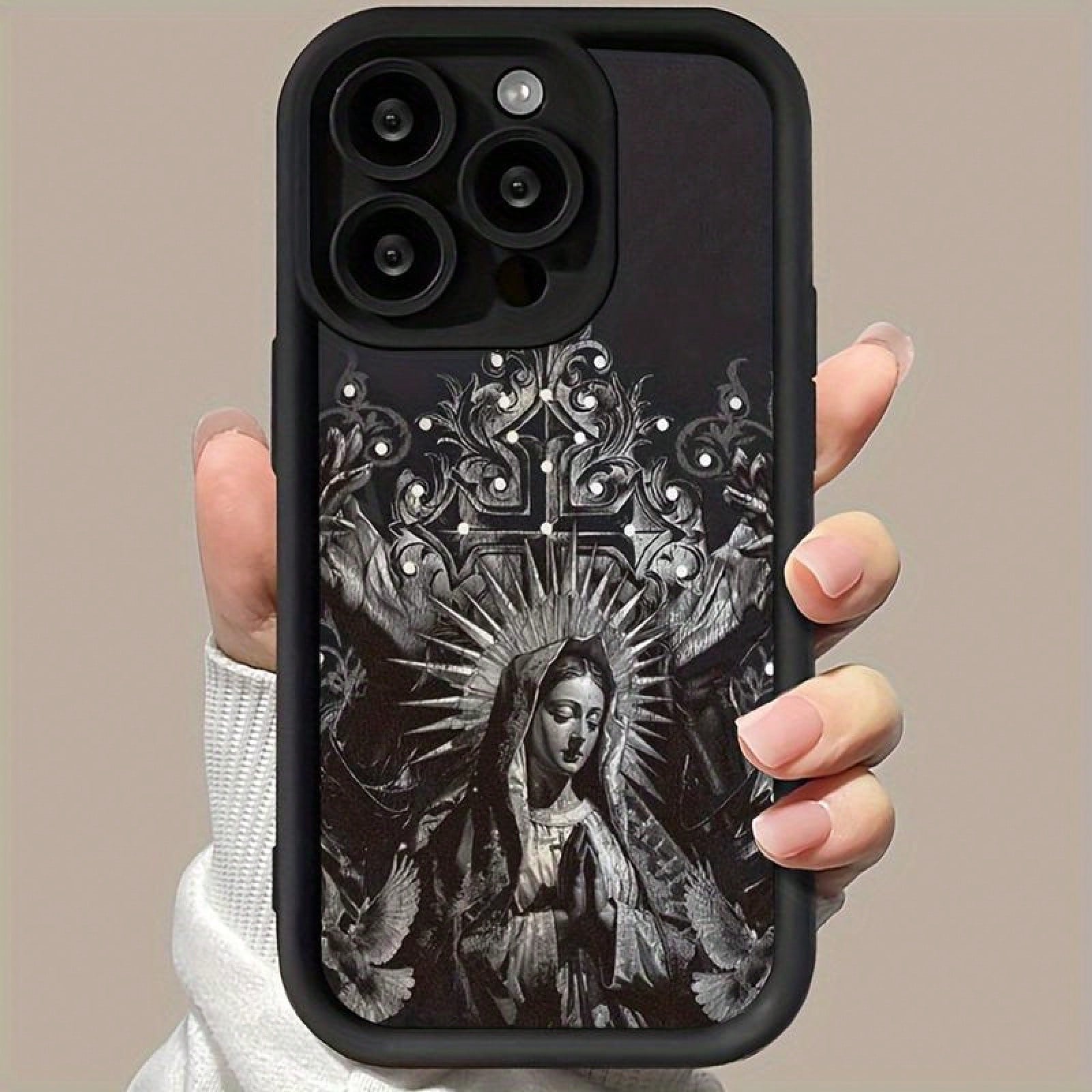 Flower Pattern Of The Virgin Mary Case For IPhone 16 15 14 Pro Max 13 12 11 XR XS Plus Shockproof Drop Protection Rugged Durable Silicone Cover,Suitable For IPhone 17 Air