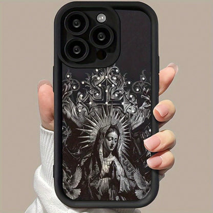 Flower Pattern Of The Virgin Mary Case For IPhone 16 15 14 Pro Max 13 12 11 XR XS Plus Shockproof Drop Protection Rugged Durable Silicone Cover,Suitable For IPhone 17 Air