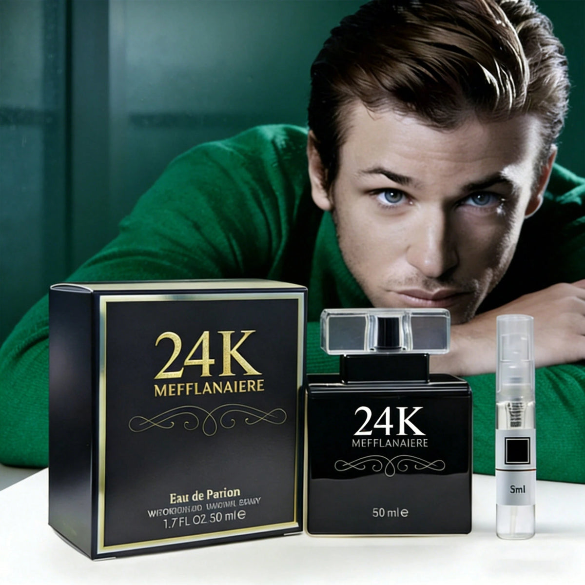 FMALOL 24K Men's Eau De Cologne, 1.7 Fl Oz + 5 Ml. Long-Lasting Woody Notes Blend Bergamot And Rose With Wood Accords. Crafted For The Gentleman, The Perfect Choice For Dates And Parties.