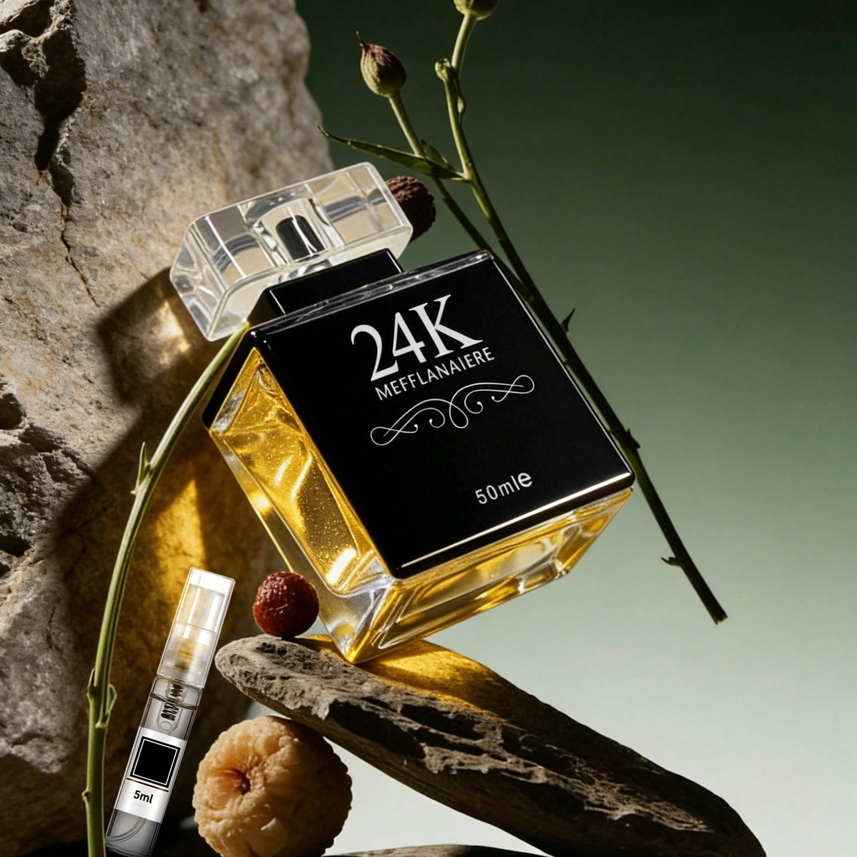 FMALOL 24K Men's Eau De Cologne, 1.7 Fl Oz + 5 Ml. Long-Lasting Woody Notes Blend Bergamot And Rose With Wood Accords. Crafted For The Gentleman, The Perfect Choice For Dates And Parties.