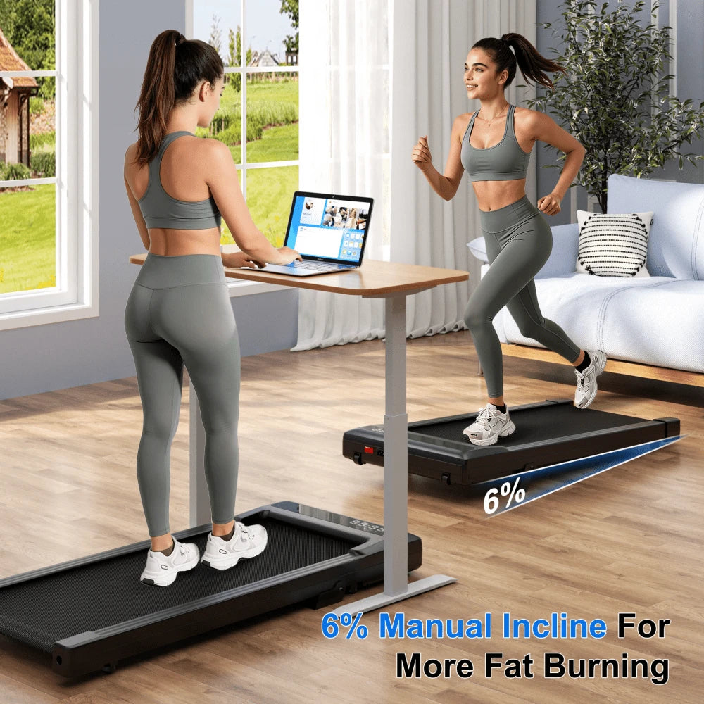 Foldable 6% Slope Under Desk Treadmills 2.5 HP Quiet Walking Pad Portable Remote Control LED Display 300LBS Exercise Walkingpad