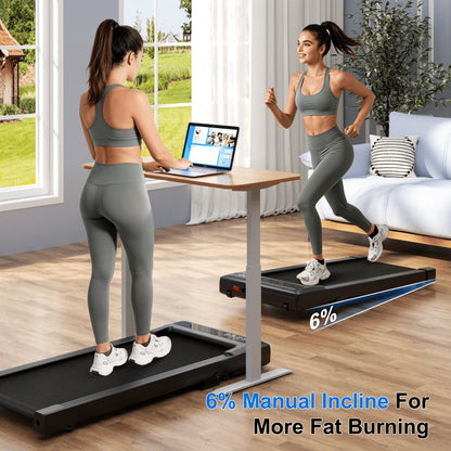 Foldable 6% Slope Under Desk Treadmills 2.5 HP Quiet Walking Pad Portable Remote Control LED Display 300LBS Exercise Walkingpad