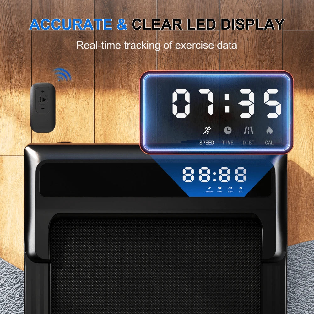 Foldable 6% Slope Under Desk Treadmills 2.5 HP Quiet Walking Pad Portable Remote Control LED Display 300LBS Exercise Walkingpad