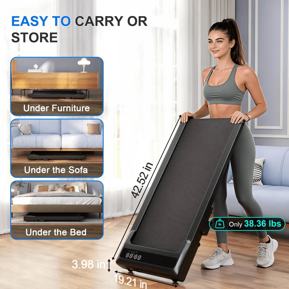 Foldable 6% Slope Under Desk Treadmills 2.5 HP Quiet Walking Pad Portable Remote Control LED Display 300LBS Exercise Walkingpad