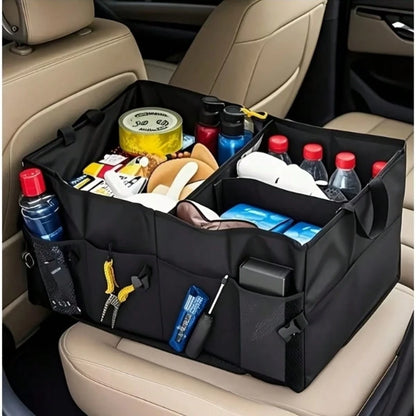 Foldable Car Trunk Organizer With 3 Compartments- Large Capacity, Sturdy Mesh Design For Tools, Accessories & Sundries, Fit For Cars