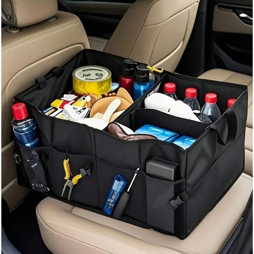Foldable Car Trunk Organizer With 3 Compartments- Large Capacity, Sturdy Mesh Design For Tools, Accessories & Sundries, Fit For Cars