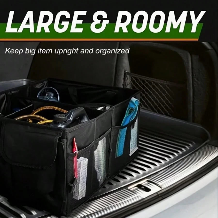 Foldable Car Trunk Organizer With 3 Compartments- Large Capacity, Sturdy Mesh Design For Tools, Accessories & Sundries, Fit For Cars