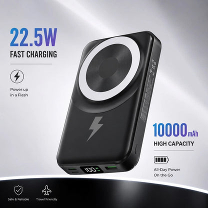 Foldable Magnetic Battery Pack 10000mAh With Built-In Cables, 15W Wireless Charging 22.5W Fast Charging LED Digital Display, Travel Essentials Camping Essentials Back To School Supplies College Essent