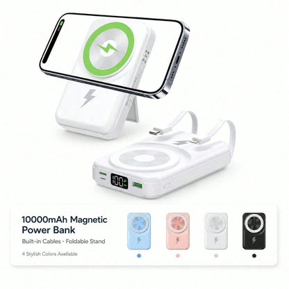 Foldable Magnetic Battery Pack 10000mAh With Built-In Cables, 15W Wireless Charging 22.5W Fast Charging LED Digital Display, Travel Essentials Camping Essentials Back To School Supplies College Essent