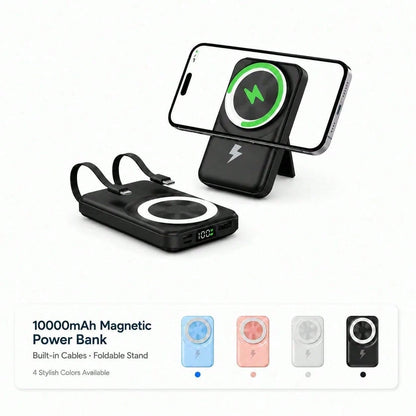 Foldable Magnetic Battery Pack 10000mAh With Built-In Cables, 15W Wireless Charging 22.5W Fast Charging LED Digital Display, Travel Essentials Camping Essentials Back To School Supplies College Essent