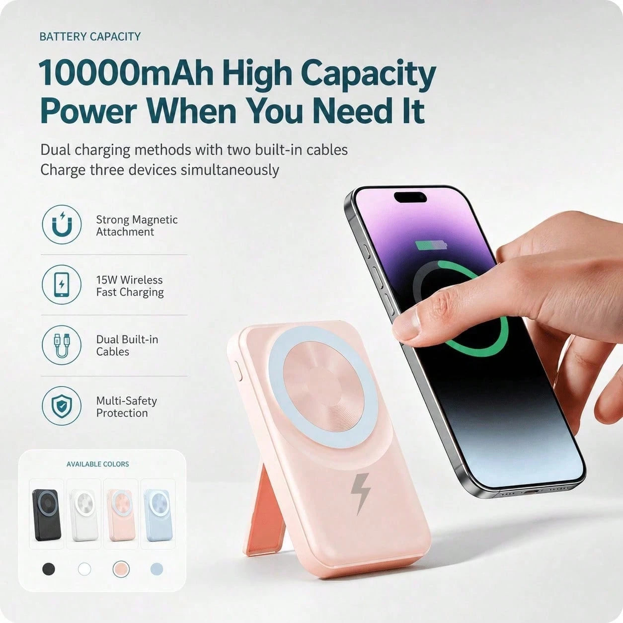 Foldable Magnetic Battery Pack 10000mAh With Built-In Cables, 15W Wireless Charging 22.5W Fast Charging LED Digital Display, Travel Essentials Camping Essentials Back To School Supplies College Essent