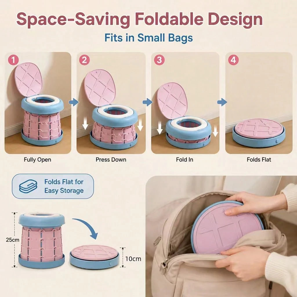 Foldable Portable Toilet, Outdoor Hygiene Product, Retractable, Easy To Install, Space-Saving, Leak-Proof, Suitable For Car Travel, Camping, Road Trips, And Emergency Toilets.