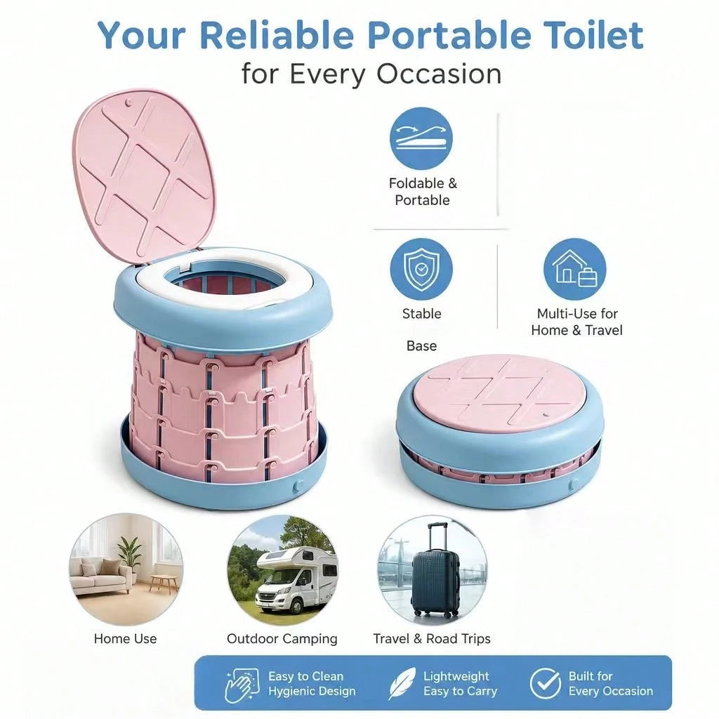 Foldable Portable Toilet, Outdoor Hygiene Product, Retractable, Easy To Install, Space-Saving, Leak-Proof, Suitable For Car Travel, Camping, Road Trips, And Emergency Toilets.