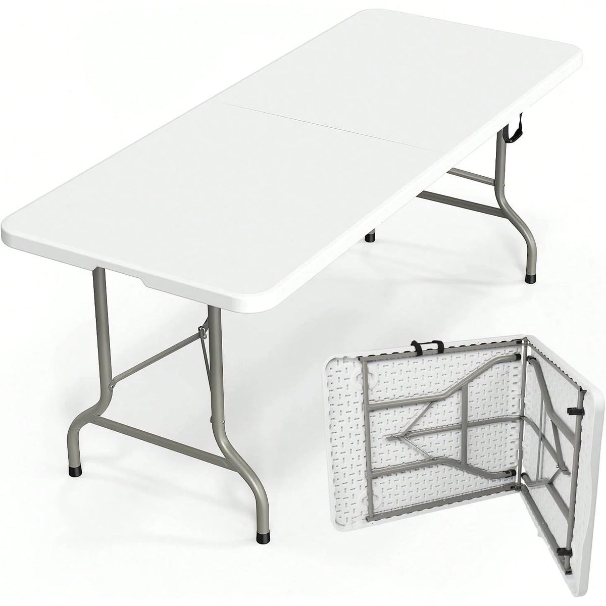 Folding Table 6ft, Portable Collapsible Plastic White Long Tables For Party, Camping, Banquet, Craft, Dining, Wedding, Outdoor And Indoor Use