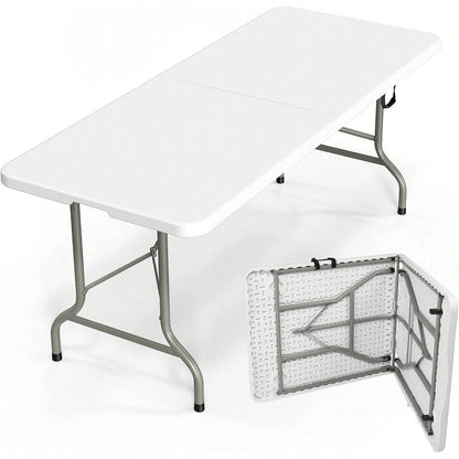 Folding Table 6ft, Portable Collapsible Plastic White Long Tables For Party, Camping, Banquet, Craft, Dining, Wedding, Outdoor And Indoor Use