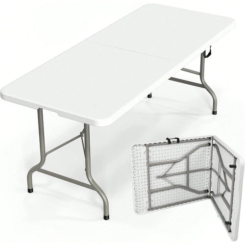 Folding Table 6ft, Portable Collapsible Plastic White Long Tables For Party, Camping, Banquet, Craft, Dining, Wedding, Outdoor And Indoor Use