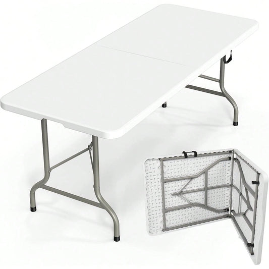 Folding Table 6ft, Portable Collapsible Plastic White Long Tables For Party, Camping, Banquet, Craft, Dining, Wedding, Outdoor And Indoor Use