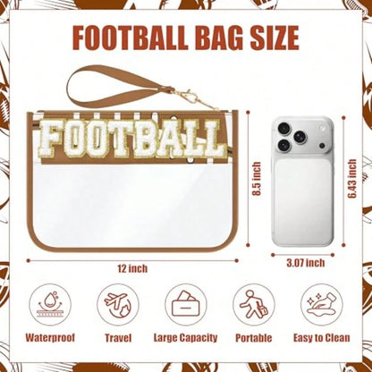 Football Gifts Makeup Bag With Chenille Letter Patch, Clear Cosmetic Pouch PVC Organizer Purse, Waterproof Travel Bag, Portable Toiletry Storage Bag For Her Friends