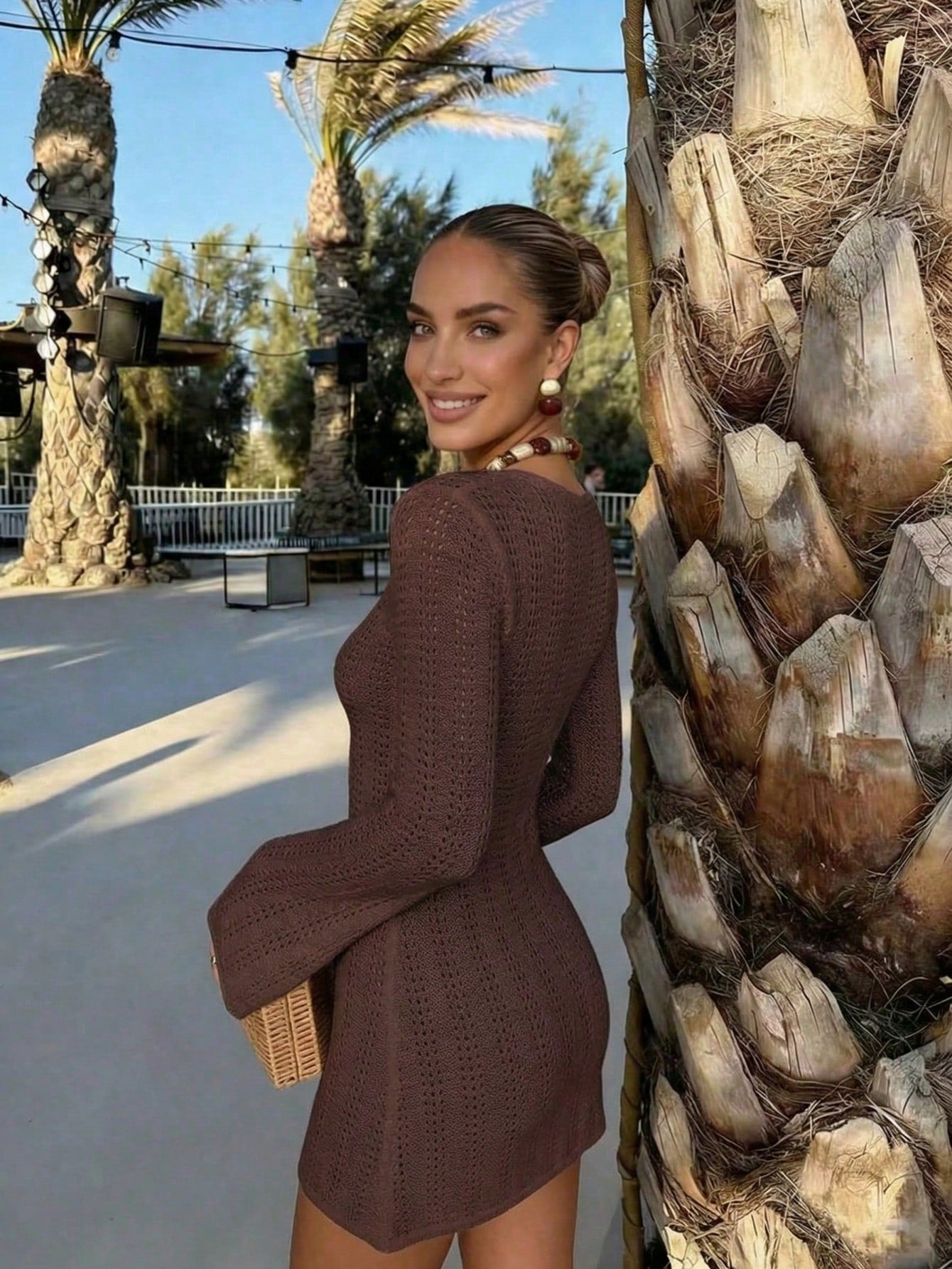 FOR BEAUTY New Women's Knit Dress, Summer Casual Vacation Style, Suitable For Summer Outdoor Activities, Brown Dress, Beach Dress Summer Dress, Boho Chic
