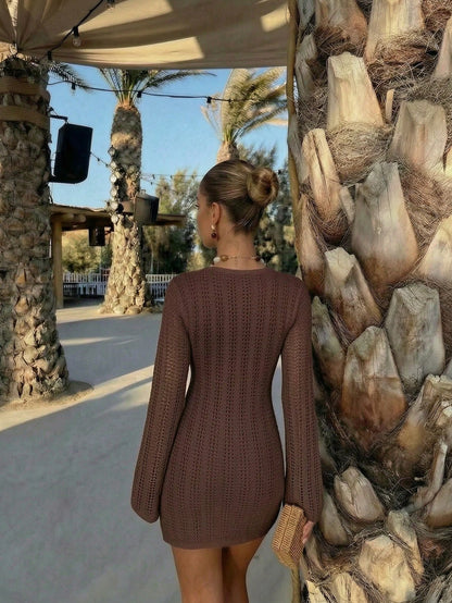 FOR BEAUTY New Women's Knit Dress, Summer Casual Vacation Style, Suitable For Summer Outdoor Activities, Brown Dress, Beach Dress Summer Dress, Boho Chic