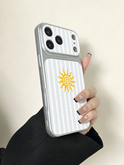 For IPhone17/IPhone17Pro Max/IPhone17pro/16/15/14/13/14/12/11 Series, 1pc Fashionable Personalized Striped Sun Vintage Pattern Full Coverage Button Classic Anti-Drop Metal Paint High-End Texture Soft