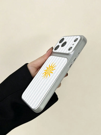 For IPhone17/IPhone17Pro Max/IPhone17pro/16/15/14/13/14/12/11 Series, 1pc Fashionable Personalized Striped Sun Vintage Pattern Full Coverage Button Classic Anti-Drop Metal Paint High-End Texture Soft