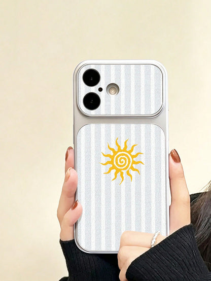 For IPhone17/IPhone17Pro Max/IPhone17pro/16/15/14/13/14/12/11 Series, 1pc Fashionable Personalized Striped Sun Vintage Pattern Full Coverage Button Classic Anti-Drop Metal Paint High-End Texture Soft