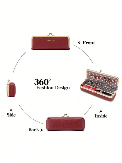 FOREVER MIYIN Leopard Print Long Makeup Bag For Women,Kiss-Lock Jewelry Storage Box,Large Capacity Glasses Case,Ring,Earrings,Necklace Lipstick Case,Coin Purse