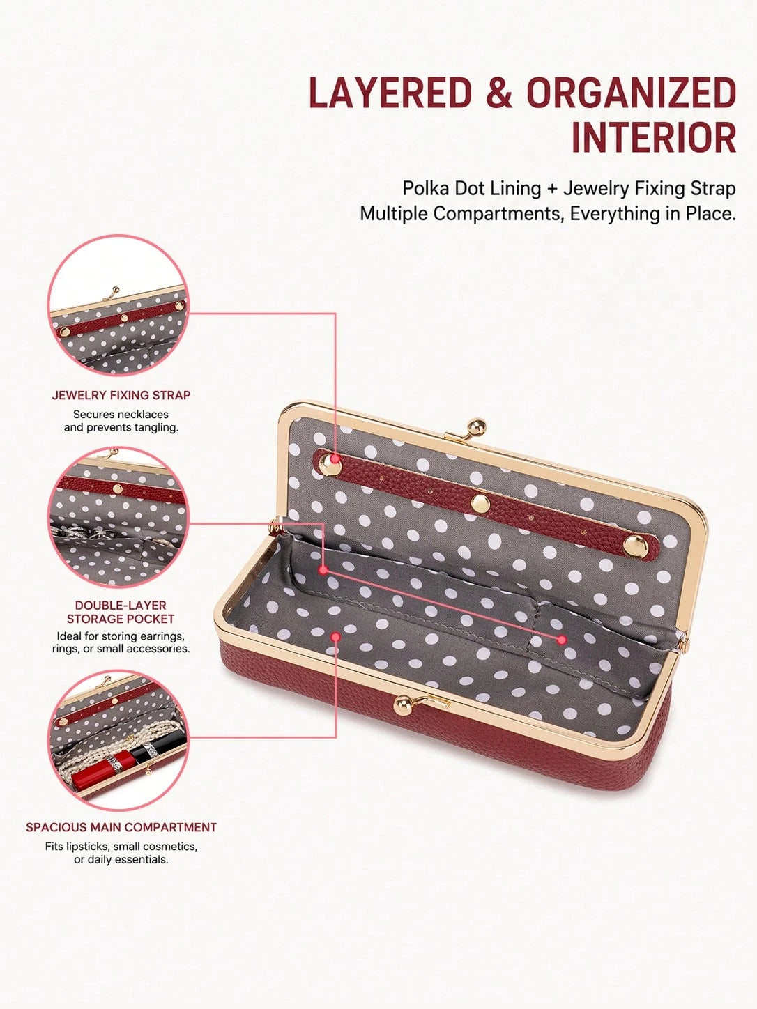 FOREVER MIYIN Leopard Print Long Makeup Bag For Women,Kiss-Lock Jewelry Storage Box,Large Capacity Glasses Case,Ring,Earrings,Necklace Lipstick Case,Coin Purse