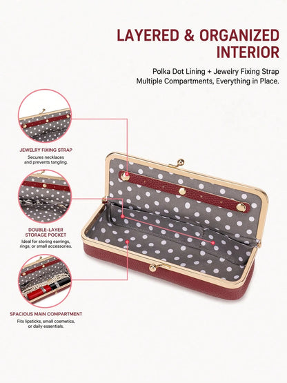 FOREVER MIYIN Leopard Print Long Makeup Bag For Women,Kiss-Lock Jewelry Storage Box,Large Capacity Glasses Case,Ring,Earrings,Necklace Lipstick Case,Coin Purse