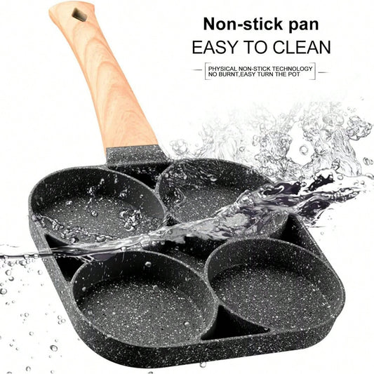 Four-Hole Non-Stick Frying Pan Is Suitable For Frying Eggs, Pancakes, Hamburgers, Etc.- Aluminum Alloy Material, No Coating, Easy To Clean, High Temperature Resistant, Breakfast And Other Cooking Too