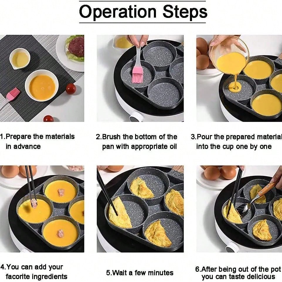 Four-Hole Non-Stick Frying Pan Is Suitable For Frying Eggs, Pancakes, Hamburgers, Etc.- Aluminum Alloy Material, No Coating, Easy To Clean, High Temperature Resistant, Breakfast And Other Cooking Too