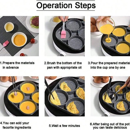 Four-Hole Non-Stick Frying Pan Is Suitable For Frying Eggs, Pancakes, Hamburgers, Etc.- Aluminum Alloy Material, No Coating, Easy To Clean, High Temperature Resistant, Breakfast And Other Cooking Too