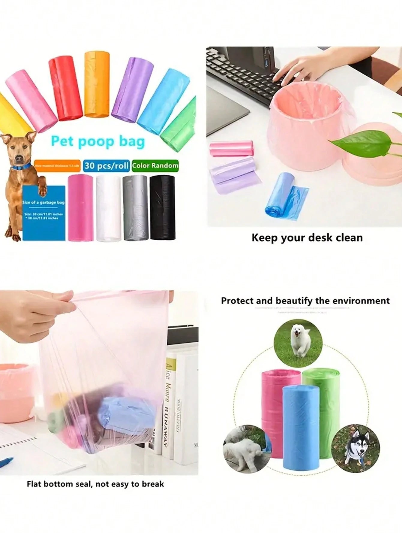 Four Roll Car Trash Bags (60 Pcs), Premium Mini & Small Trash Bags, Waterproof Litter Garbage Bag Organizer, Suitable For Car & Desktop Trash Cans Thickened Plastic Bag