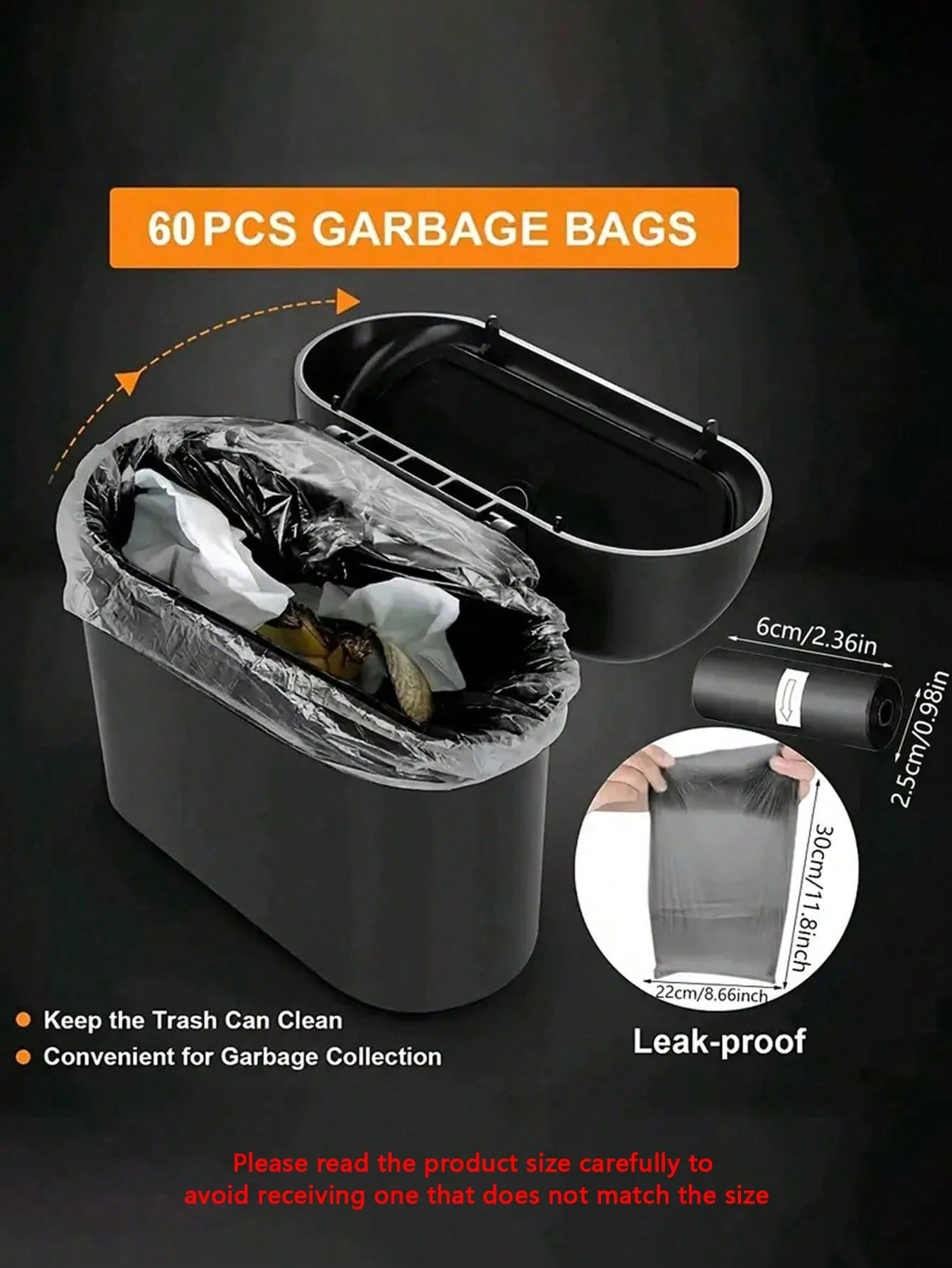 Four Roll Car Trash Bags (60 Pcs), Premium Mini & Small Trash Bags, Waterproof Litter Garbage Bag Organizer, Suitable For Car & Desktop Trash Cans Thickened Plastic Bag