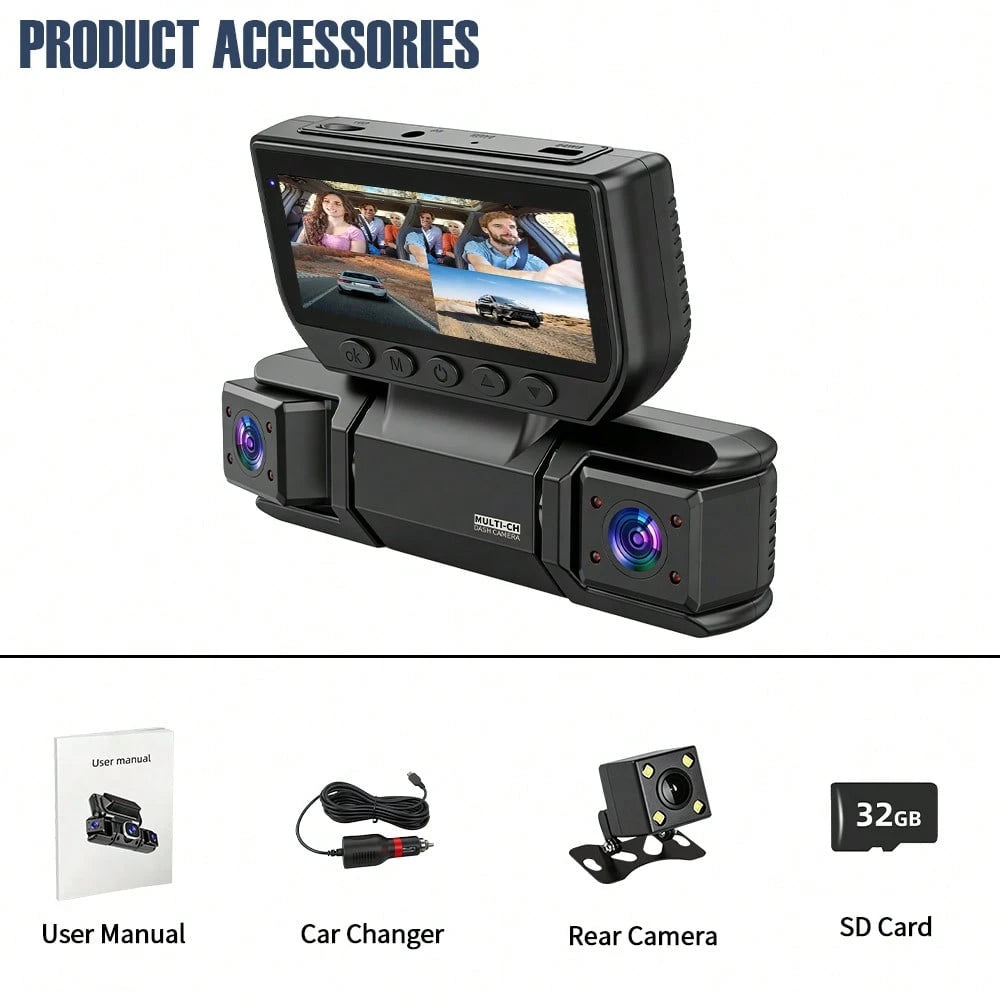 [FOXGOD]360° Panoramic 4 Channel 1080P Dash Cam Set, 1080P Front Full Coverage Rear/Left/Right, Quad-Split Screen Display, HD Night Vision, WDR, G-Sensor, Loop Recording- Car Accessories/Car Dash Cam
