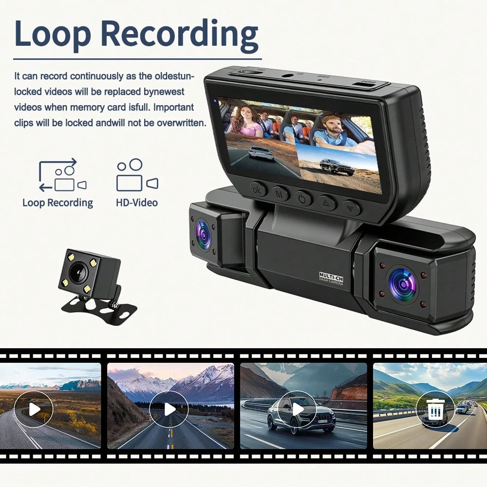 [FOXGOD]360° Panoramic 4 Channel 1080P Dash Cam Set, 1080P Front Full Coverage Rear/Left/Right, Quad-Split Screen Display, HD Night Vision, WDR, G-Sensor, Loop Recording- Car Accessories/Car Dash Cam