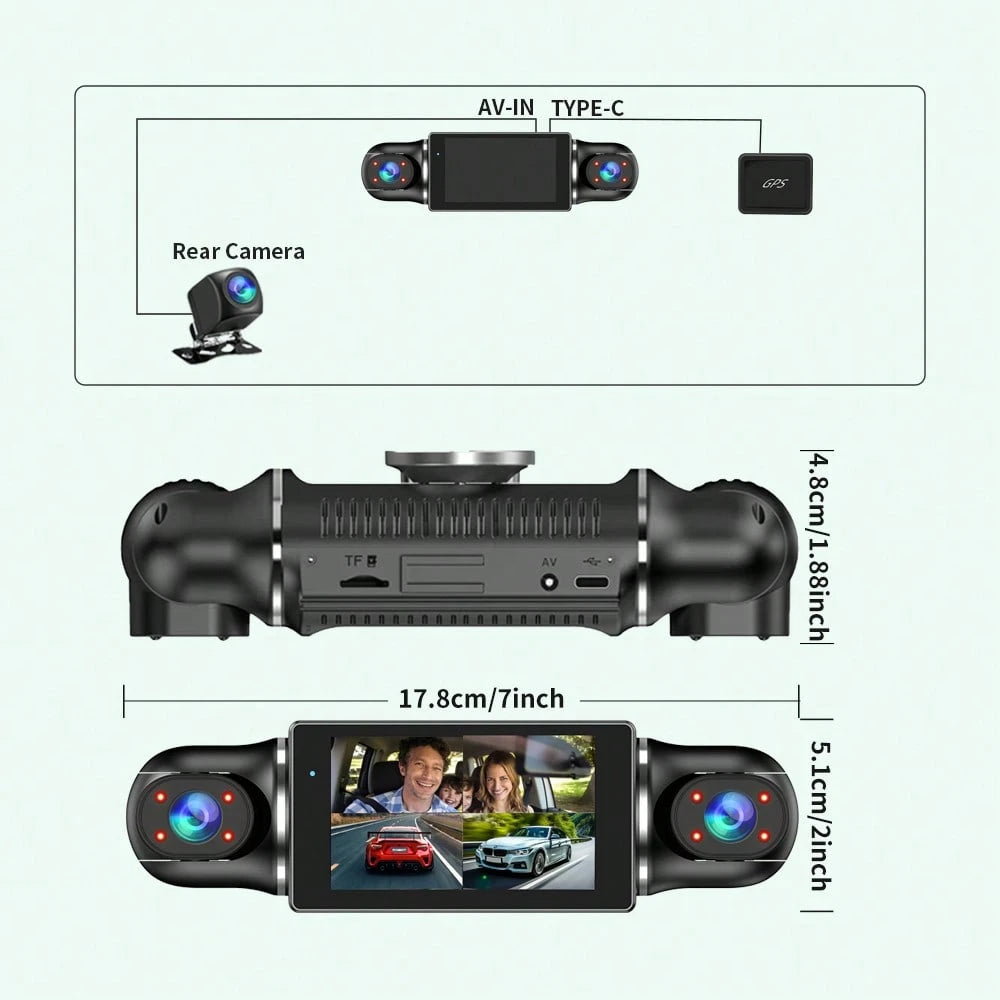 [FOXGOD]4 Channel Dash Cam Front And Rear Cabin, 360° Dash Camera, Night Vision 8 IR Lamps Dash Camera For Cars, GPS, 5G Wifi For Download, G-Sensor, With 64GB SD Card