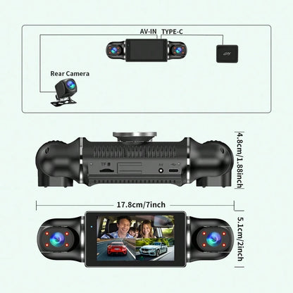 [FOXGOD]4 Channel Dash Cam Front And Rear Cabin, 360° Dash Camera, Night Vision 8 IR Lamps Dash Camera For Cars, GPS, 5G Wifi For Download, G-Sensor, With 64GB SD Card