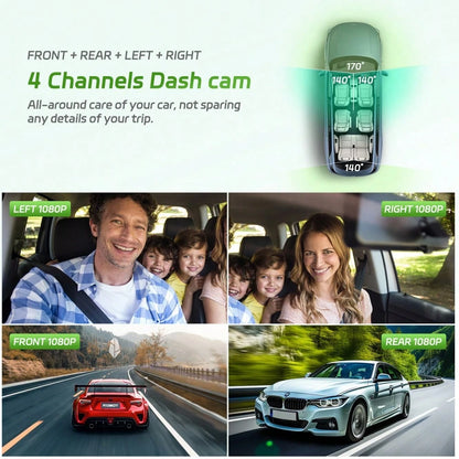 [FOXGOD]4 Channel Dash Cam Front And Rear Cabin, 360° Dash Camera, Night Vision 8 IR Lamps Dash Camera For Cars, GPS, 5G Wifi For Download, G-Sensor, With 64GB SD Card