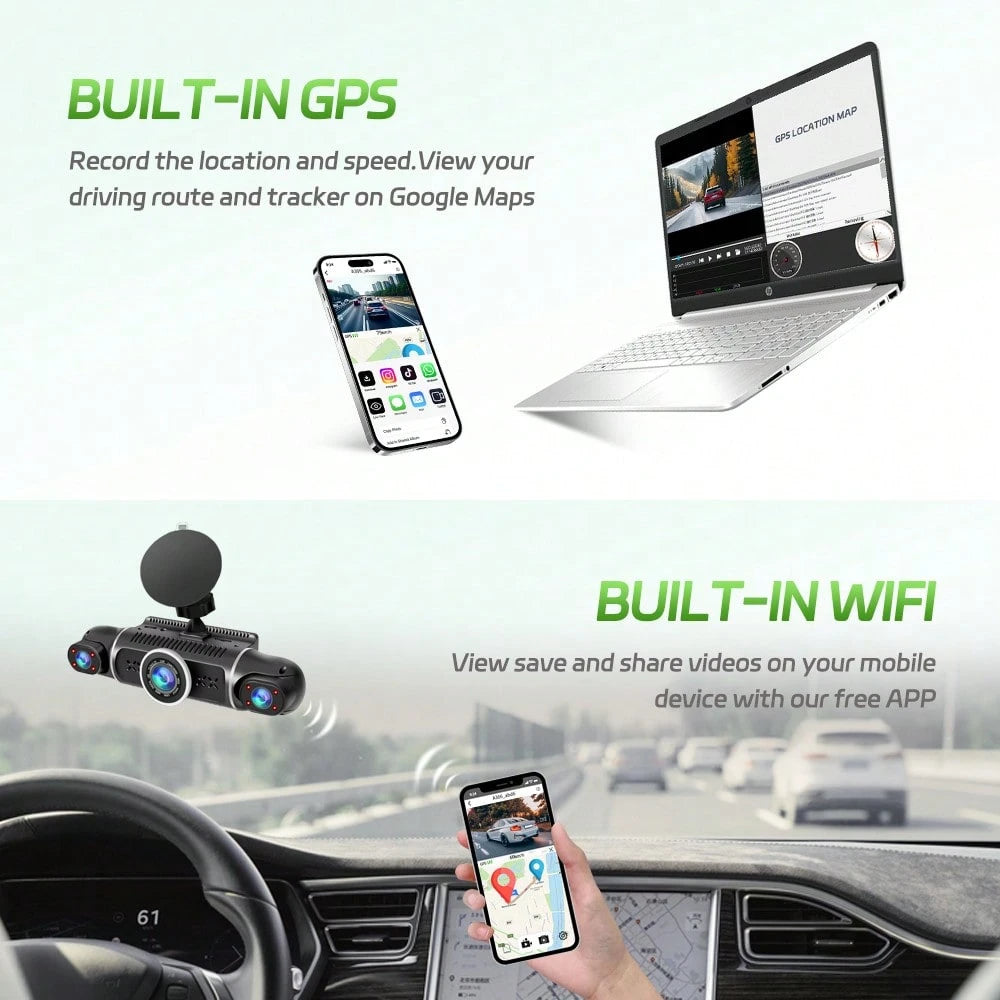 [FOXGOD]4 Channel Dash Cam Front And Rear Cabin, 360° Dash Camera, Night Vision 8 IR Lamps Dash Camera For Cars, GPS, 5G Wifi For Download, G-Sensor, With 64GB SD Card