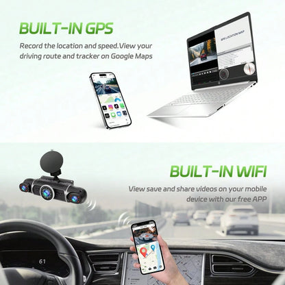 [FOXGOD]4 Channel Dash Cam Front And Rear Cabin, 360° Dash Camera, Night Vision 8 IR Lamps Dash Camera For Cars, GPS, 5G Wifi For Download, G-Sensor, With 64GB SD Card