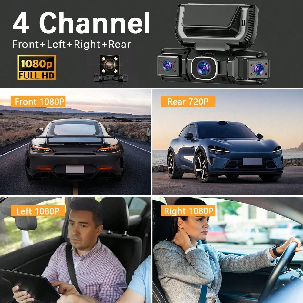 [FOXGOD]4-Lens 360° Panoramic Dashboard Camera Dash Cam, With Ultra-Wide-Angle Night Vision Function, WiFi Connection, Loop Recording And G-Sensor,Multi-Functional Dash Cam, Comes With A 32G Memory C