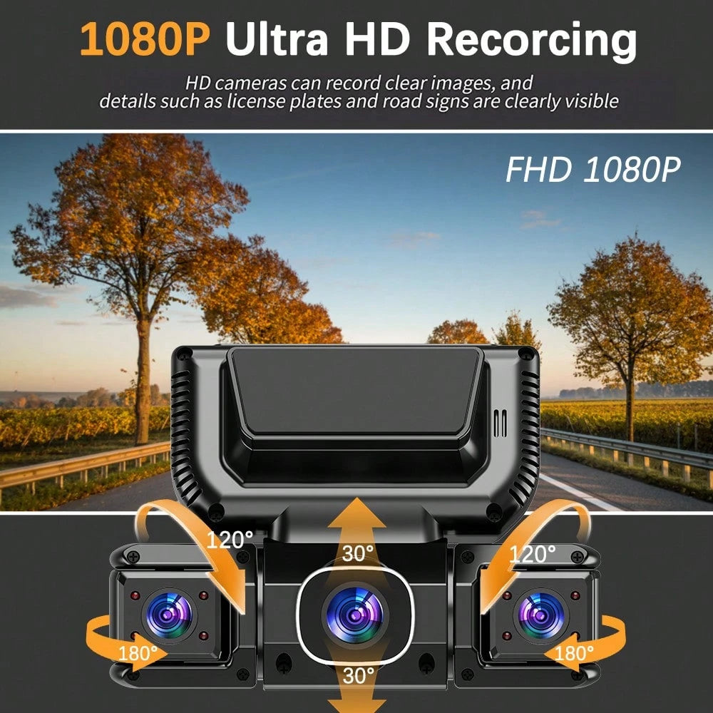 [FOXGOD]4-Lens 360° Panoramic Dashboard Camera Dash Cam, With Ultra-Wide-Angle Night Vision Function, WiFi Connection, Loop Recording And G-Sensor,Multi-Functional Dash Cam, Comes With A 32G Memory C