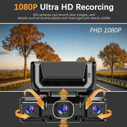 [FOXGOD]4-Lens 360° Panoramic Dashboard Camera Dash Cam, With Ultra-Wide-Angle Night Vision Function, WiFi Connection, Loop Recording And G-Sensor,Multi-Functional Dash Cam, Comes With A 32G Memory C