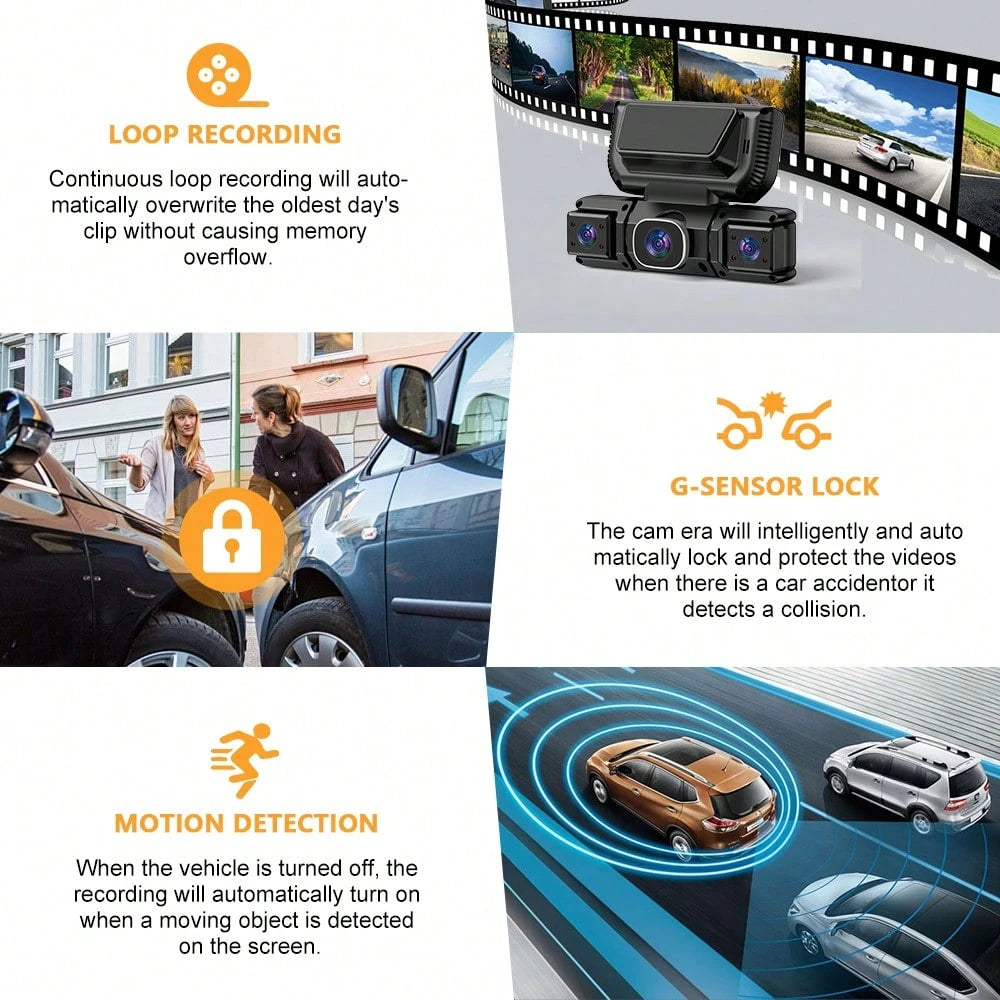 [FOXGOD]4-Lens 360° Panoramic Dashboard Camera Dash Cam, With Ultra-Wide-Angle Night Vision Function, WiFi Connection, Loop Recording And G-Sensor,Multi-Functional Dash Cam, Comes With A 32G Memory C