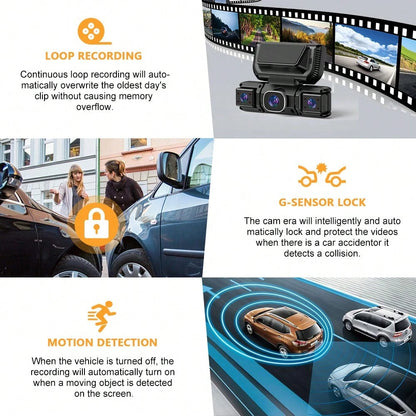 [FOXGOD]4-Lens 360° Panoramic Dashboard Camera Dash Cam, With Ultra-Wide-Angle Night Vision Function, WiFi Connection, Loop Recording And G-Sensor,Multi-Functional Dash Cam, Comes With A 32G Memory C