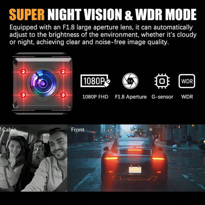 [FOXGOD]4-Lens 360° Panoramic Dashboard Camera Dash Cam, With Ultra-Wide-Angle Night Vision Function, WiFi Connection, Loop Recording And G-Sensor,Multi-Functional Dash Cam, Comes With A 32G Memory C